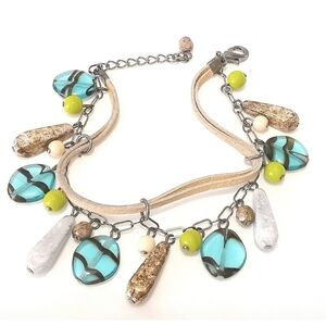 Czech fire polished Bead bracelet blue green NEW